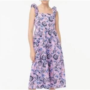 J. Crew Factory Smokey Lilac midi dress, blue and black floral. 100% cotton.